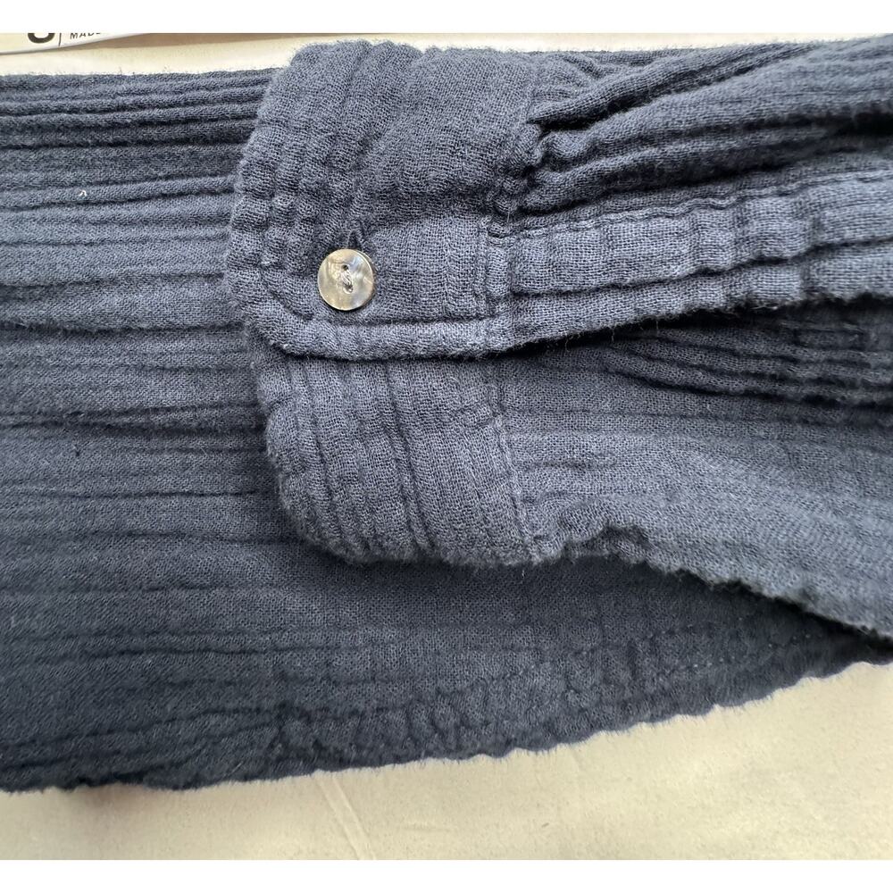 Time and Tru L Blue Button Shirt Crinkle Cotton Fabric Long Sleeve Picked - Picture 11 of 16